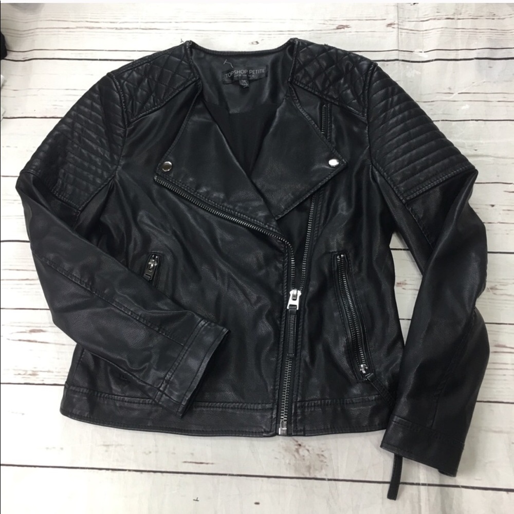 Topshop Leather Jacket Petite Size 6